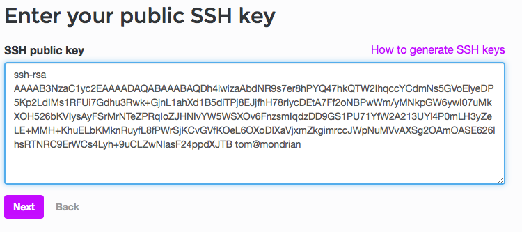 The ssh key form